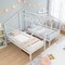 Double Twin Size Wooden Bed Frames with Built-in Table for Kids-White